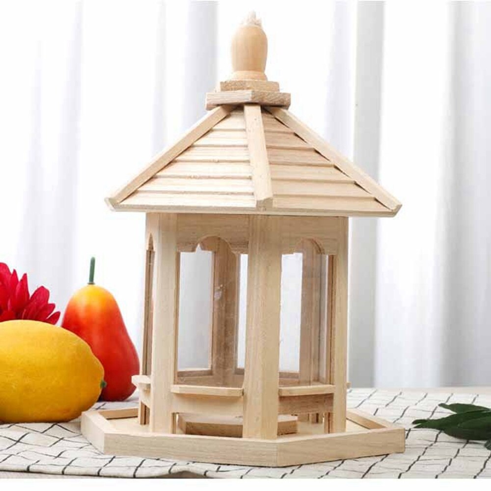 Wooden House Bird Feeder Hanging Feeding Station Hollow Bird Feeder Home Garden Yard Outdoor Pet Decors
