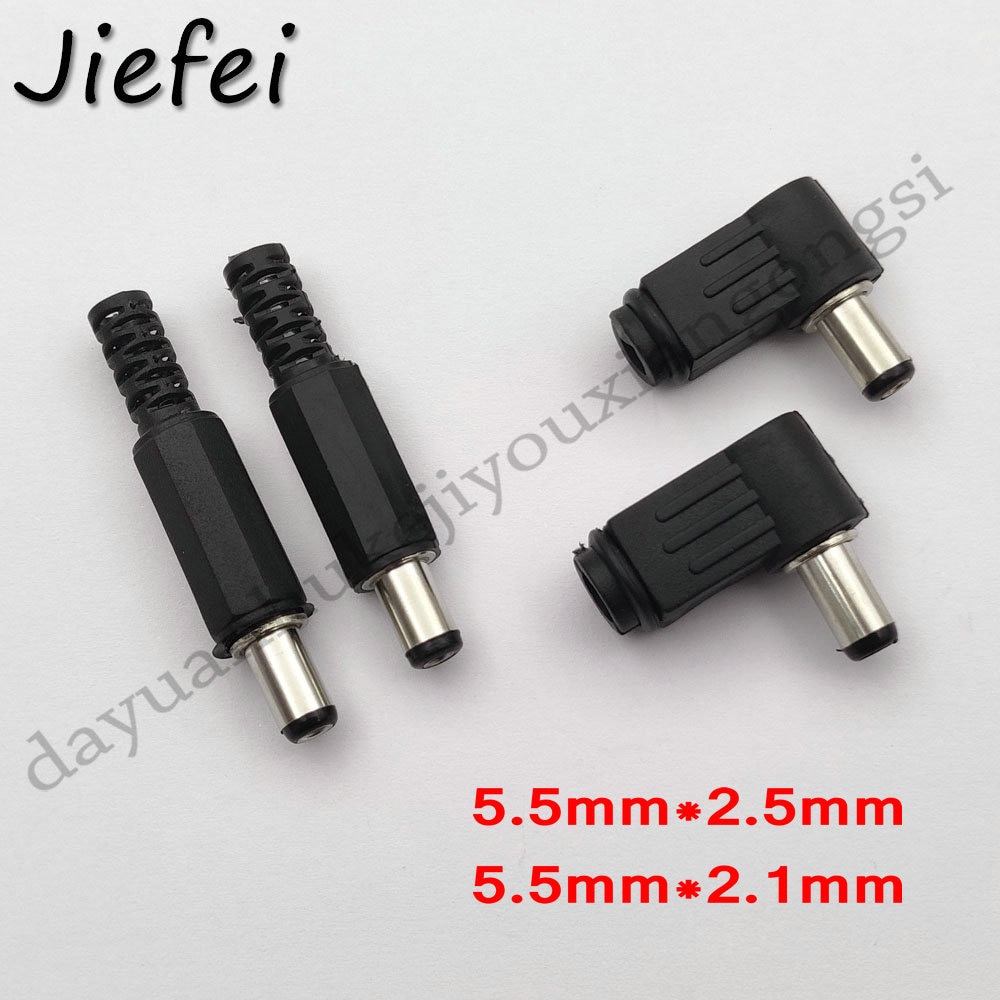 5.5mm * 2.5mm / 2.1mm dc strøm hannplugg jack-adapter rett / rett vinkel 90 gradere kontakt hannplugg 5.5*2.5mm / 2.1mm