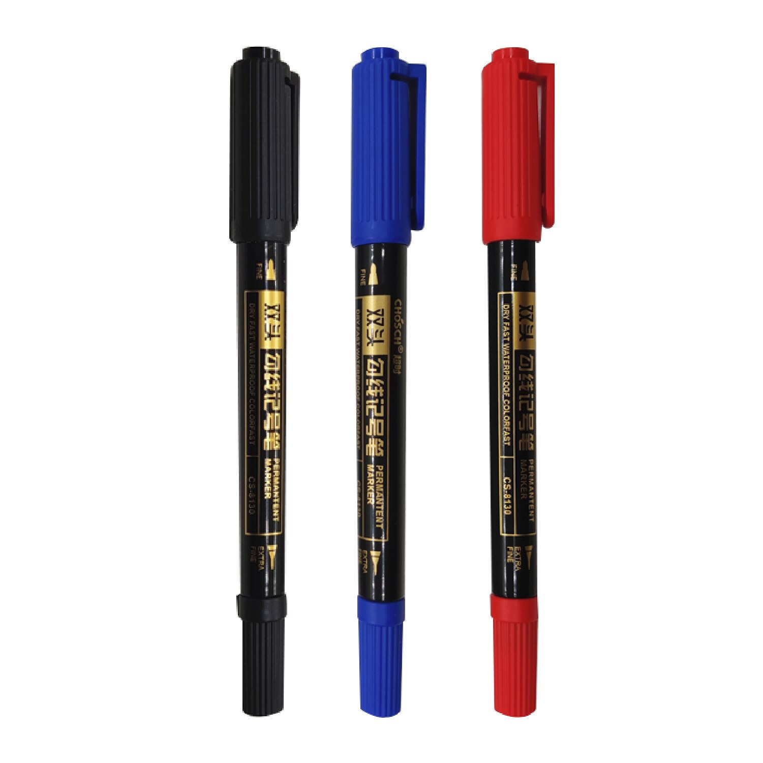 Chosch Twin Tip Permanente Marker Pen Verf Marker Pennen Fijne Punt Waterdichte Inkt Blauw Rode Inkt Voor Tekening Student levert: 3PCS Asst