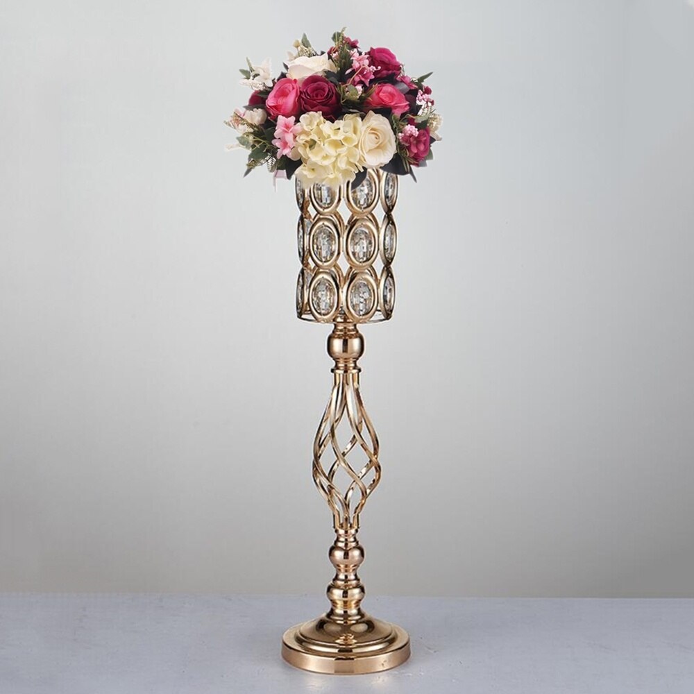 Candelabros dorados de Metal, candelabro de cristal hueco para mesa de boda, centro de mesa, flor, camino de plomo para decoración del hogar: 61CM H
