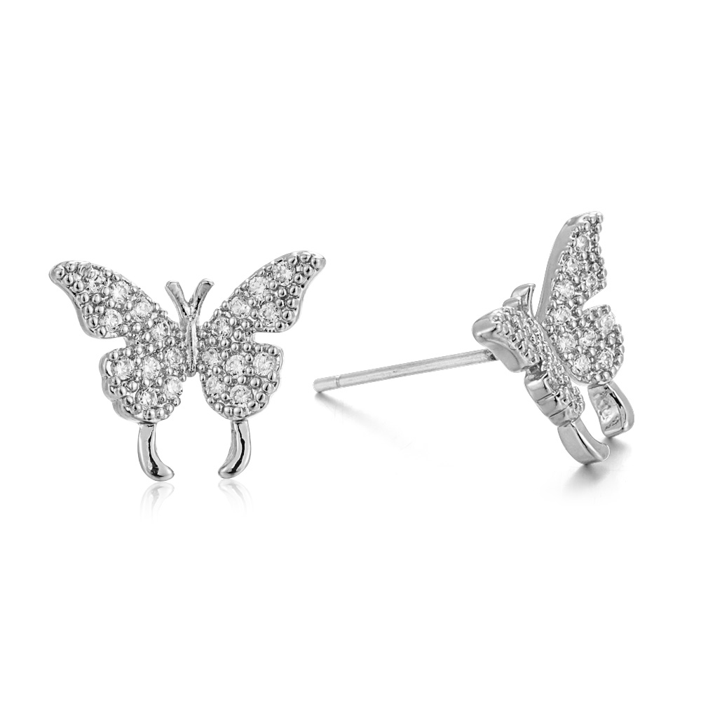 1 Paar Volledige Boor Asymmetrische Vlinder Oorbellen Hollow Golden Ferry Vlinder Crystal Ear Bone Clip Voor Vrouwen Sieraden: F