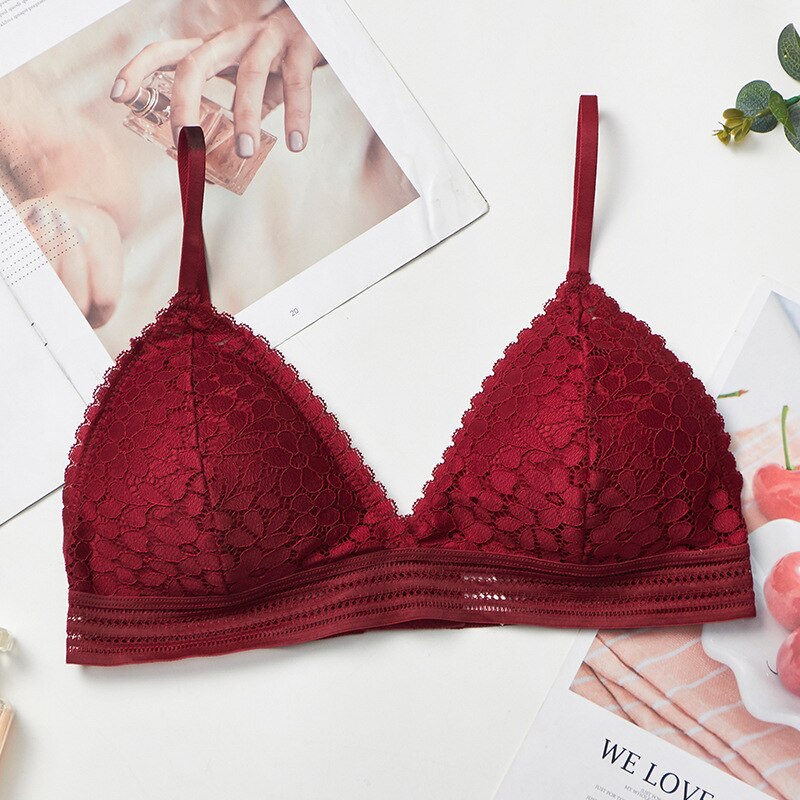 Women&#39;s Bra French Triangle Cup No Steel Ring Women&#39;s Underwear Bra Tube Top Sexy Lace Deep V Bo Style Wrapped Bralette: 1225Red