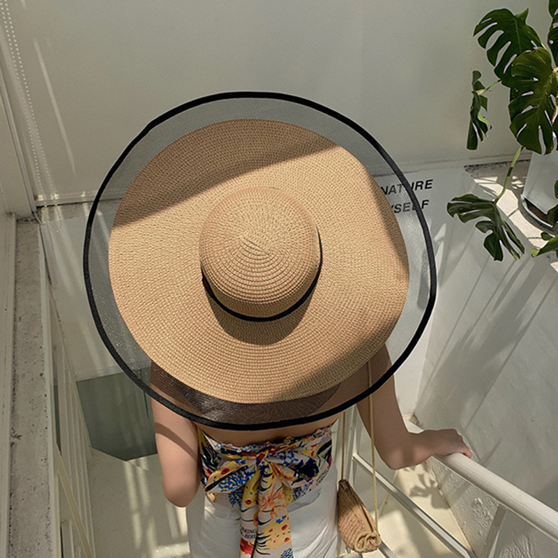 Summer White Big Hat Sun Hat Oversized Brim Sunscreen Floppy Beach Hat Women's Straw Hat Seaside Lace Big Brim Cap