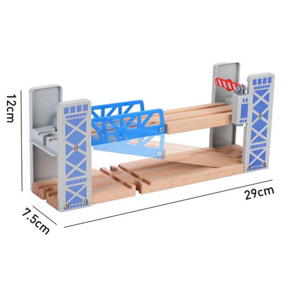 Wooden Double Deck Bridge Overpass Toy DIY Train Tracks Railway Scene Accessory DIY Assembly Railway Children Interactive Toys