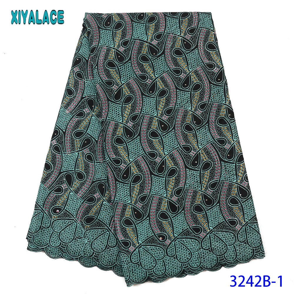 Afrikaanse Kant Stof Kant Zwitserse Voile Kant In Zwitserland Blauwe Stof Met Stenen Voor Vrouwen Jurken KS3242B: Picture 1