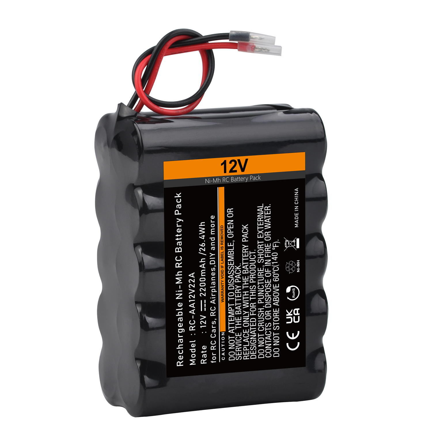 12V RC Battery with Bare Leads 2200mAh Ni-MH 10 Cells Rechargeable Battery for RC Car, RC Boat, RC Robot, RC Airplane, DIY