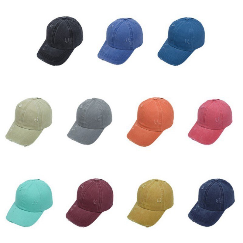 Nuovo 2020 Donne Retro Coda di Cavallo di Estate Della Protezione di Snapback Regolabile Berretto Da Baseball Hip Hop Distressed Denim Lavato Cappello del Sole della Visiera