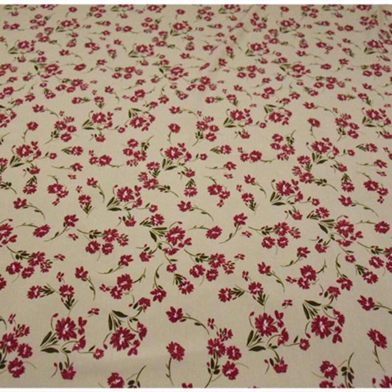 Tela de gasa con flores rojas para vestido, Material de costura para ropa de mujer, color Beige, medio metro, T1413