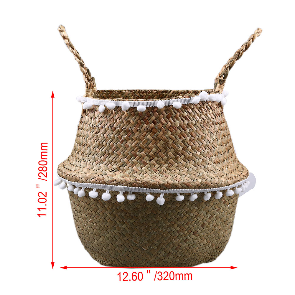 Seagrass Wickerwork Basket Foldable Flower Pots Planter Woven Dirty Laundry Baskets Hamper Fruit Toys Storage Basket Home Decor: 28x32cm-L