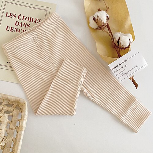 Syksy puuvilla vauvan sukkahousut lasten housut tytöt nilkkapituiset joustavat lämpimät leggingsit tyttövauvan raidalliset leggingsit: 3432365966 beige / 3m