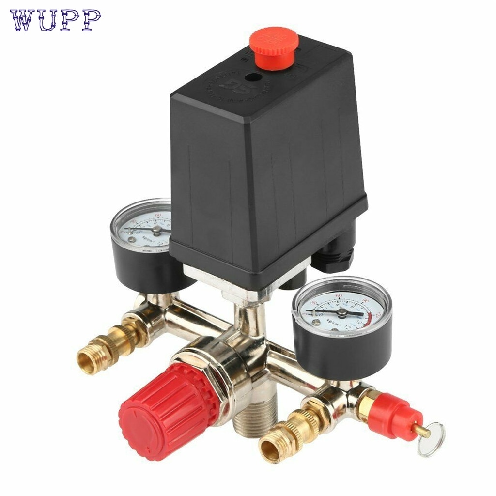 Adjustable Pressure Switch Air Compressor Switch Pressure Regulating with 2 Press Gauges Valve Control Set