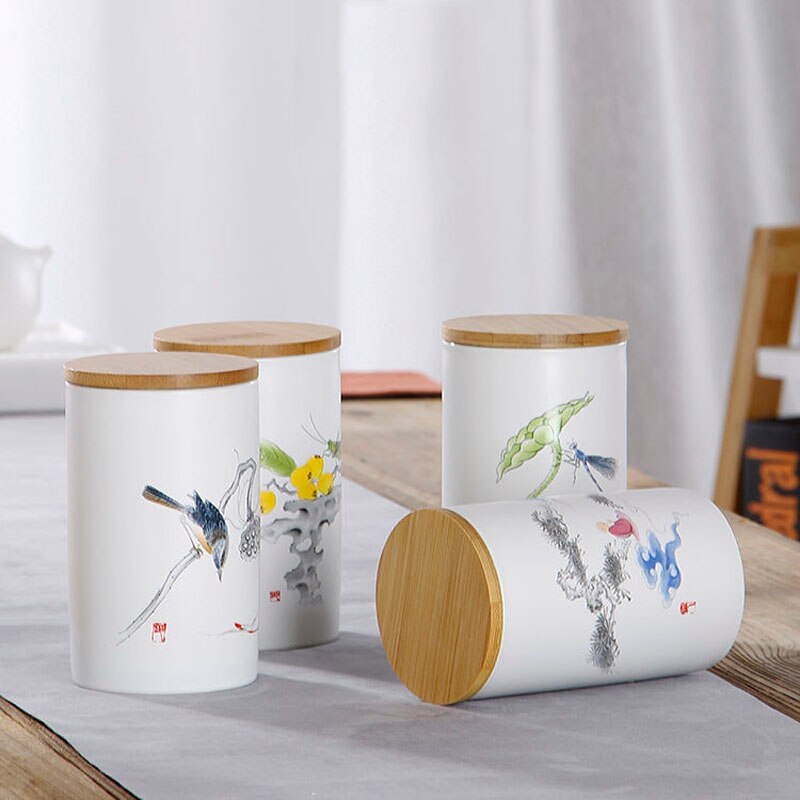 Decal Tea Cans Household Porcelain Sealed Tank Ceramic Tea Sets Candy Coffee Dried Fruit Storage Jar Moisture-proof Tea Caddy