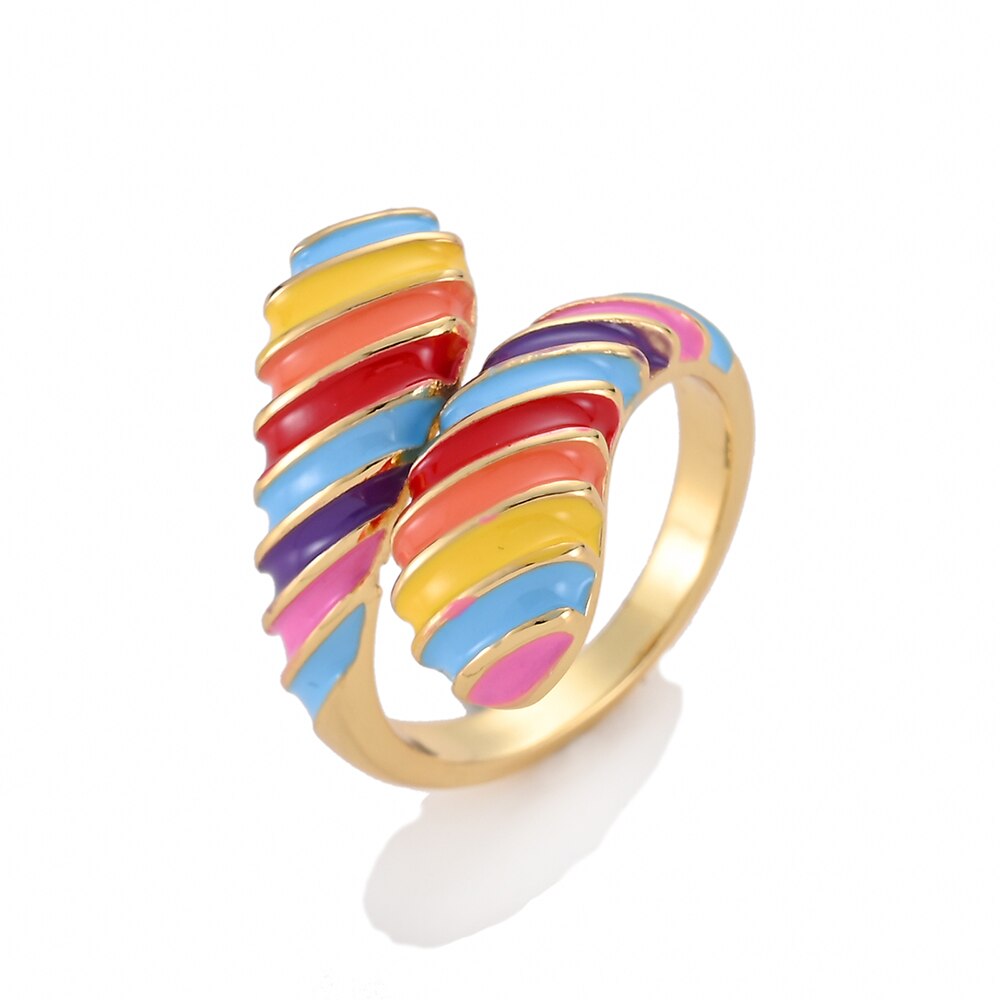 Rainbow Enamel Druipend Olie Ster Hart Ringen Voor Vrouwen Koper Goud Kleur Zirconia Punk Ringen Trendy Sieraden Verstelbare: 8