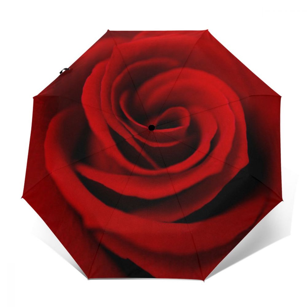 Automatic Umbrella Red Rose three-fold umbrella women men rain umbrella