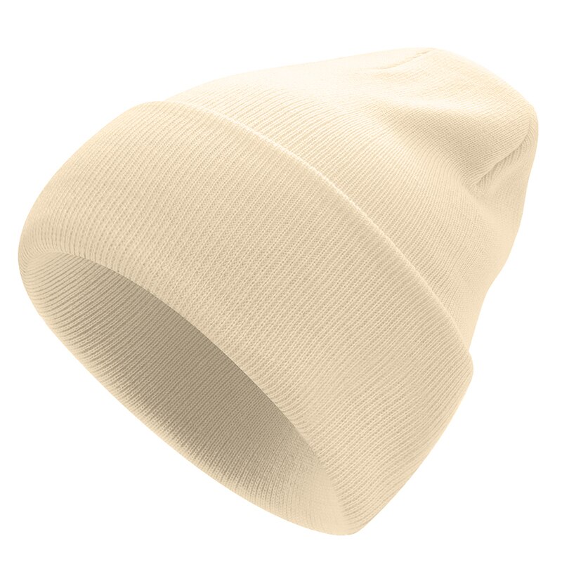 Strikket vinterlue solid varme luer unisex lue fritidshatt for menn kvinner hip-hop vår høst panser voksen skullies: Beige