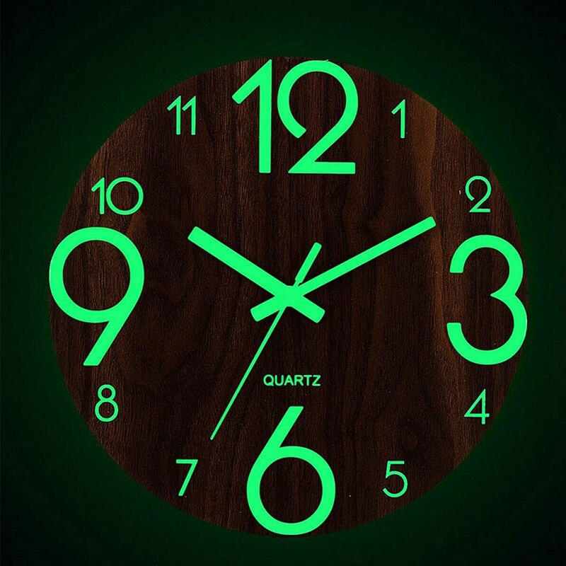Grande horloge murale lumineuse en bois de 12 pouces, horloge murale silencieuse de cuisine, pour salon intérieur/extérieur