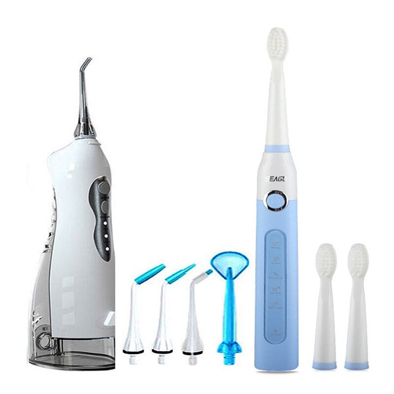 255ml Oral Irrigator USB Recharge Portable Water Flosser 3 Modes Teeth Washing Machine Brush 60-90psi Dental Water Jet: blue brushflooserwt