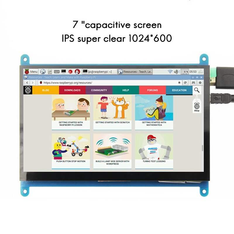 7 Inch LCD Display Full View LCD IPS Press Screen 1024X600 HD Display Monitor for Raspberry Pi 3B+/4B