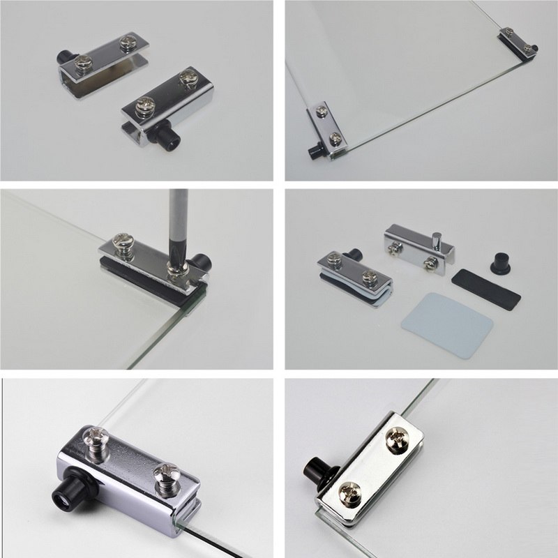 2PCs Glass Door Pivot Hinge for Free Swinging Glass Doors Polished Chrome Cabinet Wardrobe Cabinets Bookcases Clamp Clip