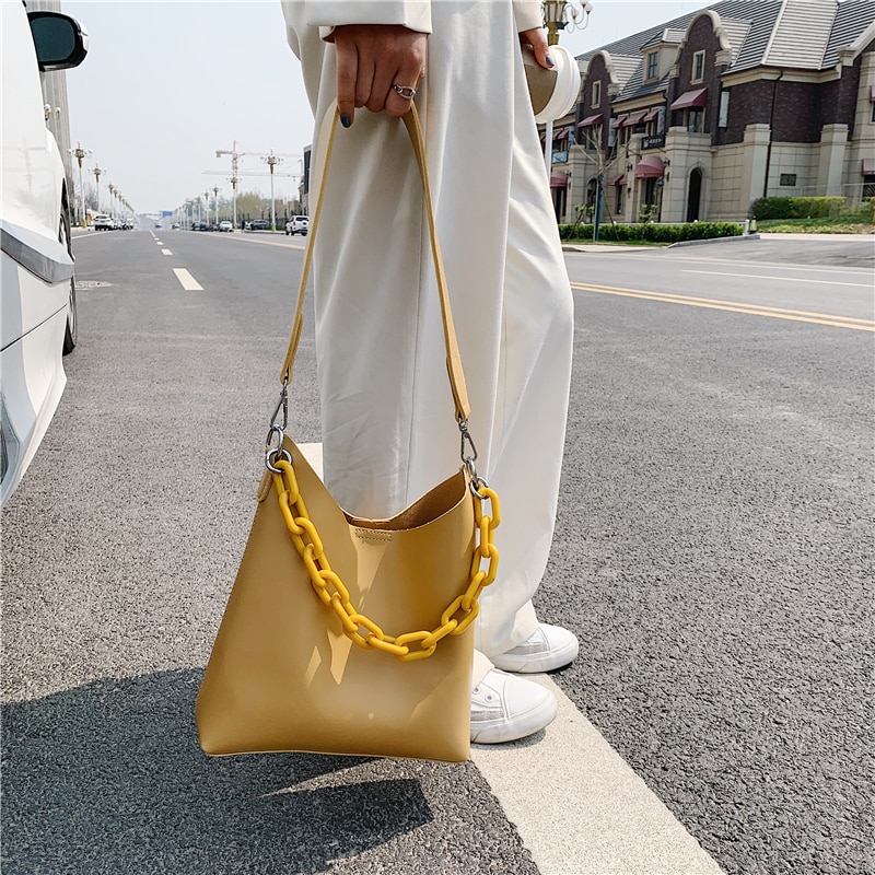 Brand Women Shoulder Bag Large Capacity Chain Bucket Handbags PU Leather Women's Totes Composite Bag Bolsa Female