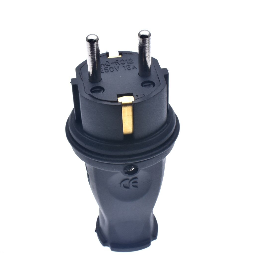 16A 250V EU Rubber Waterproof Socket Plug Electrial Grounded European Connector With Cover IP44 For DIY Power Cable Cord: Plug