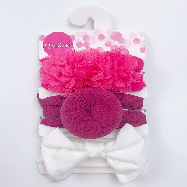 Ensemble de 3 bandeaux élastiques en mousseline de soie et nylon pour bébé,accessoires pour cheveux style turban avec nœud et fleur, couleur unie, pour fille, 3 pièces,: Color 12