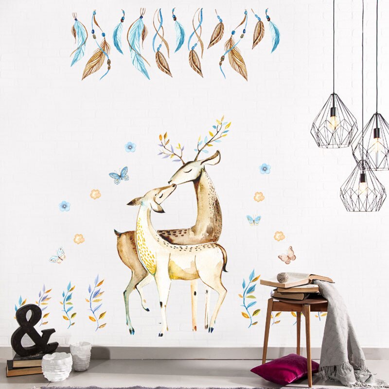 DIY Ein Elch Familie Silhouette Zauberstab Kunst Aufkleber Hause Dekoration Kreative Korridor Küche Wandmalereien PVC Hirsch Schatten Wald Poster