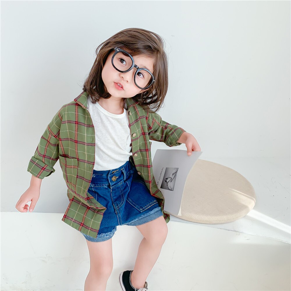 Spring Autumn Kids Shirt For Girl Boy Long Sleeve Plaid Printed Children Shirt Summer Toddler Baby Cardigan Clothes