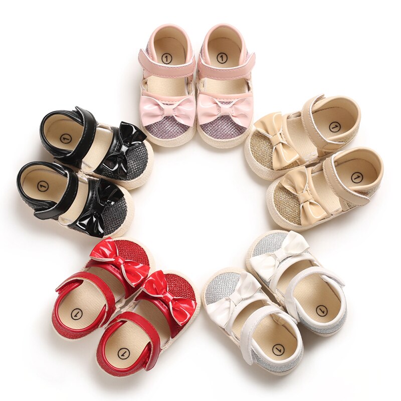 enfant en bas âge bébé fille berceau chaussures PU nœud semelle souple chaussures princesse bébé fille anti-dérapant bébé chaussures -né 0-18M