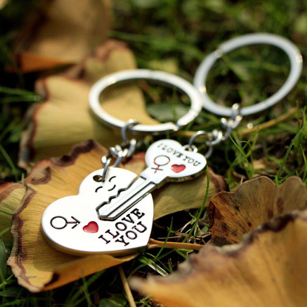 1 Paar Paar I Love U Brief Speelgoed Sleutelhanger Hart Ring Zilveren Liefhebbers Liefde Sleutelhanger Souvenirs Valentine dag