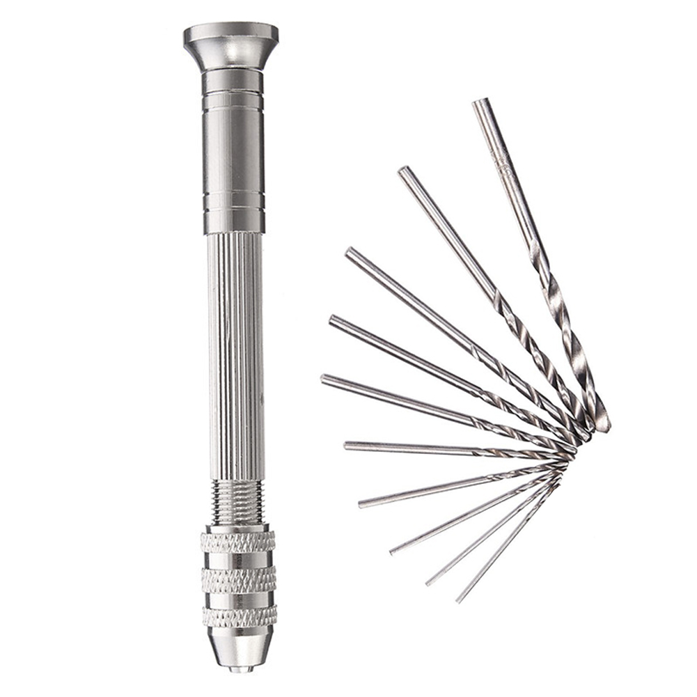 Einstellbare manuelle Handbohrmaschine mit Schnellspannbohrfutter Mini Mikro Aluminium Handbohrmaschine HSS Stahl Spiralbohrer Harzform Werkzeuge: Silber