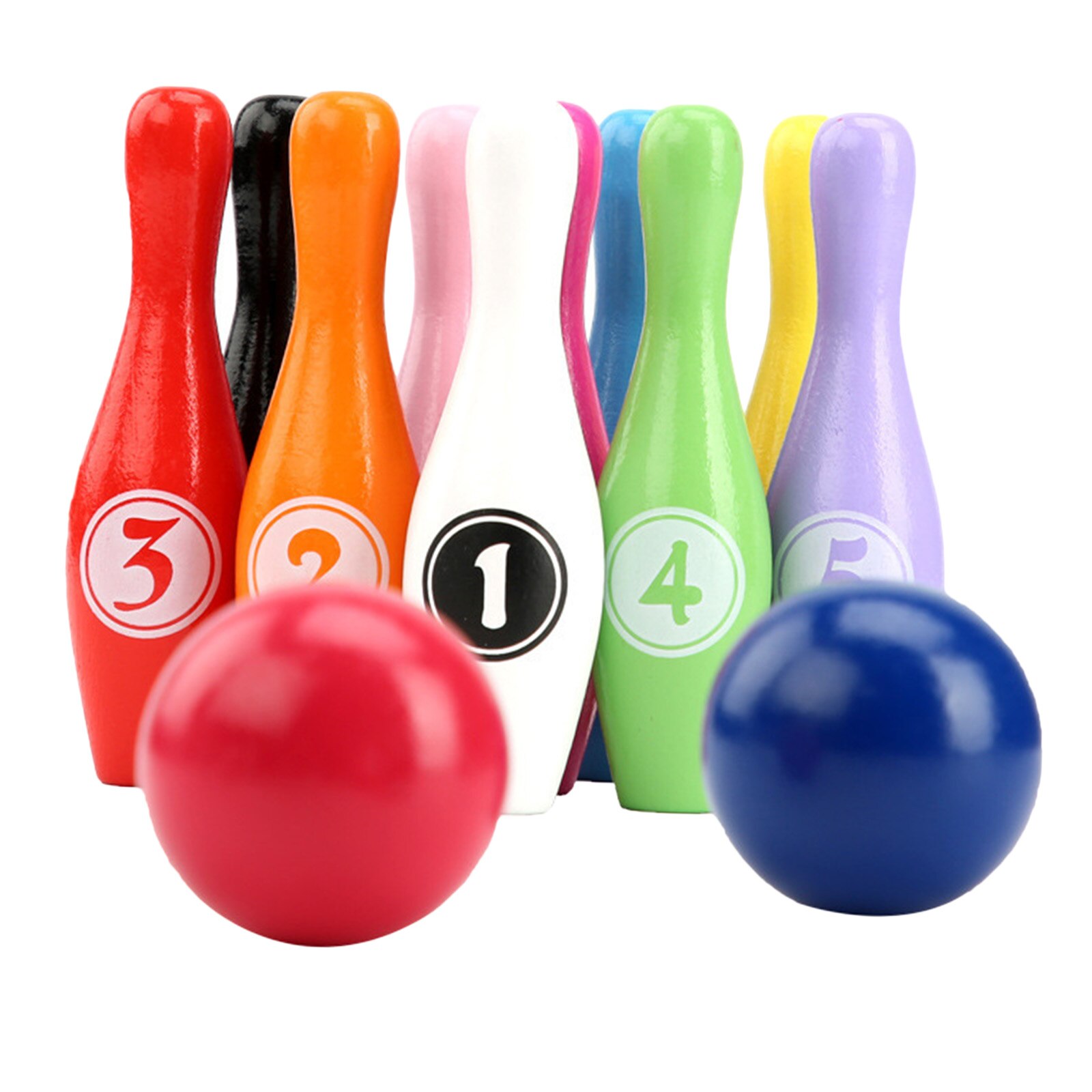 Wood Bowling Set Learning Sports Training Motor Skill Activity Fun Game Toys