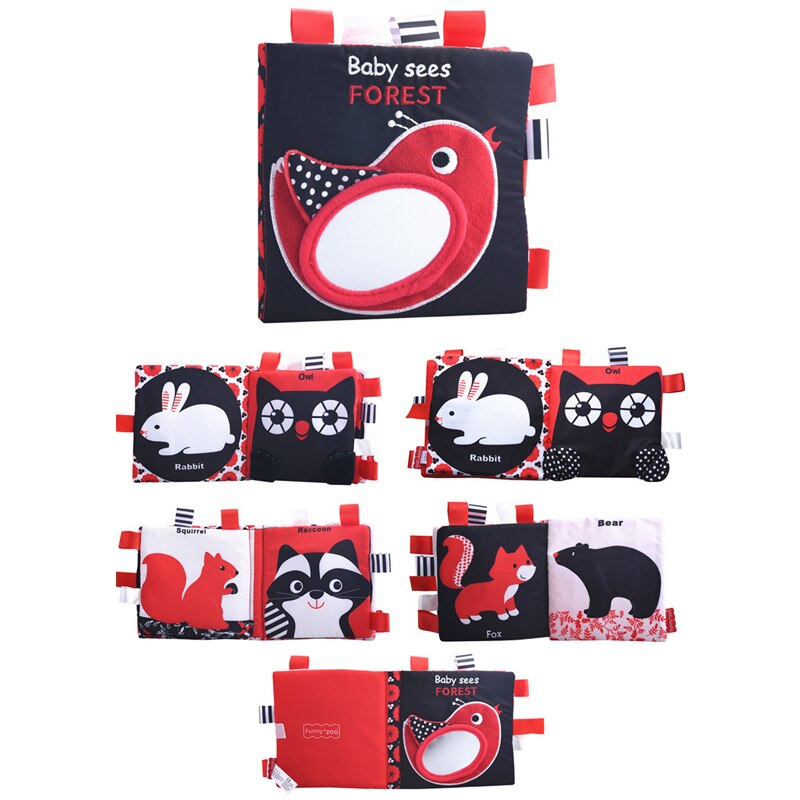 Baby visual excitement book quiet book black and white enlightenment educational toy animal cloth book baby books 0 12 months