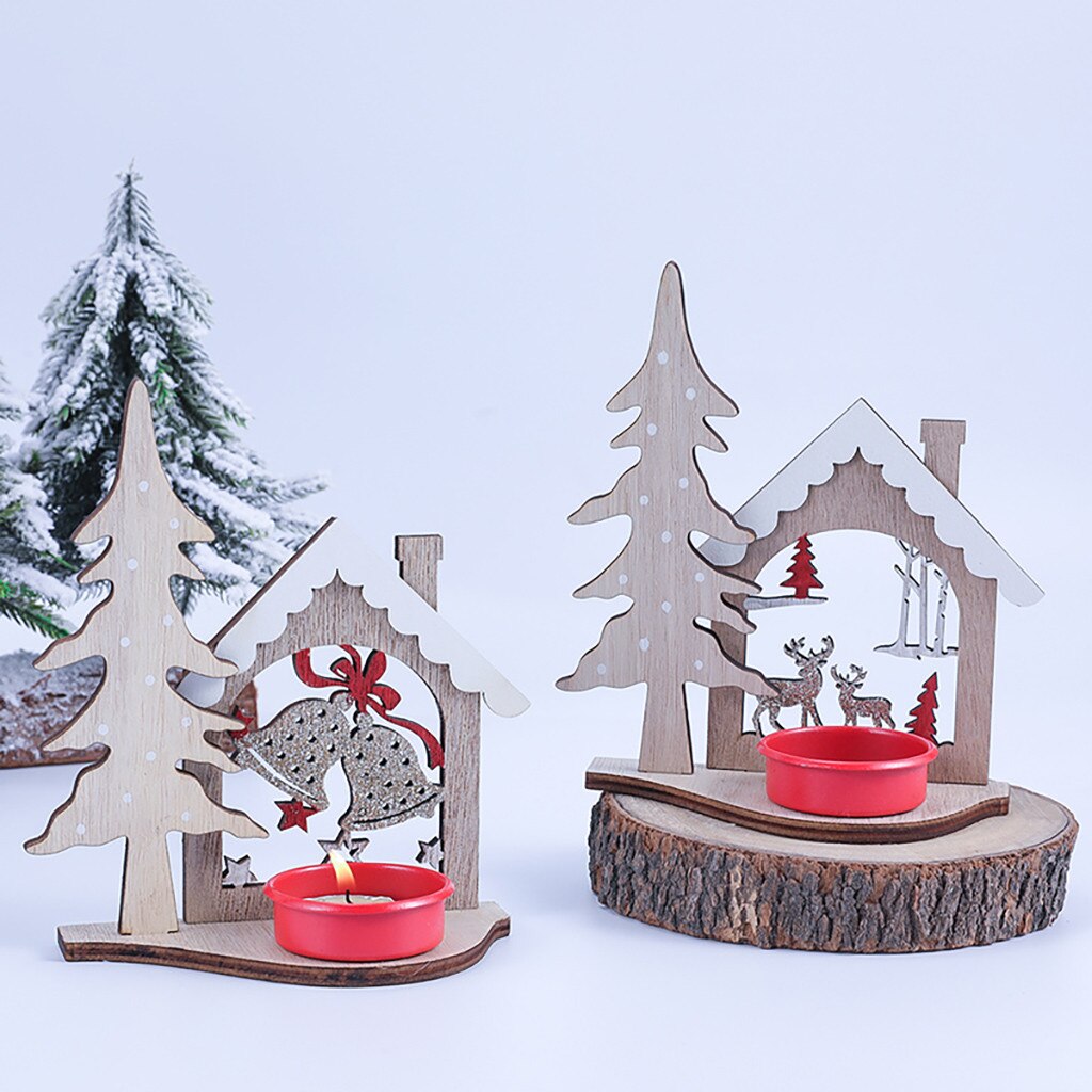 Velas para mesa de madera de Navidad Diy creativas, portavelas de madera, Decoración de mesa, vela, linterna, decoración del hogar #20