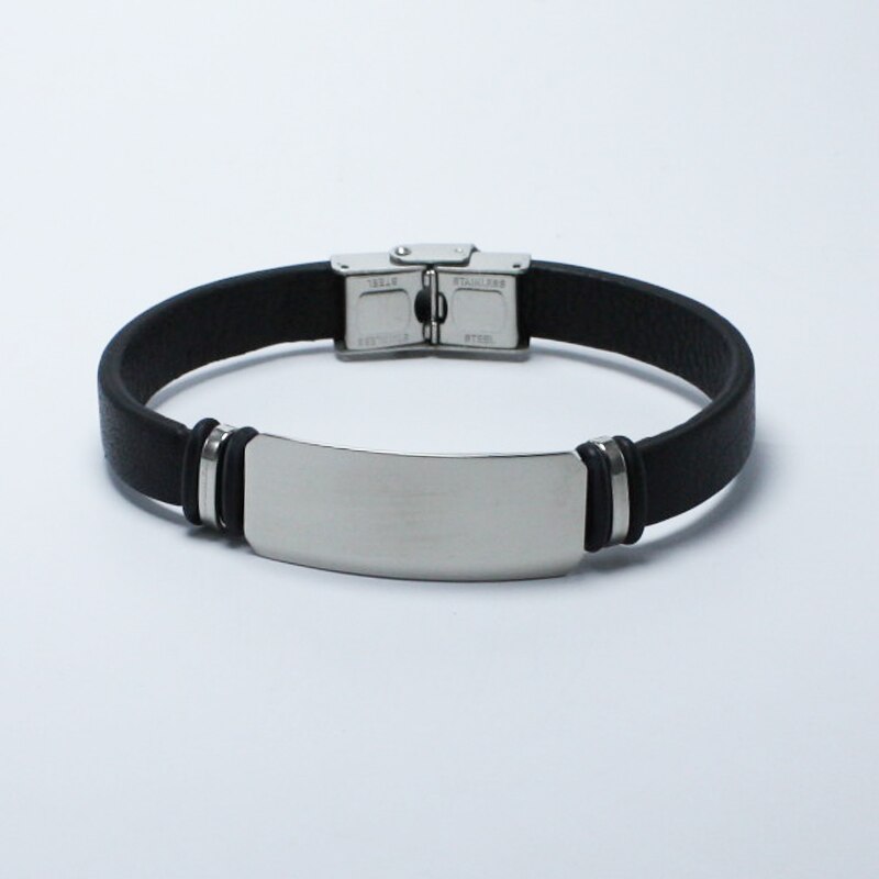 Stainless Steel Leather Bracelet Men Jewelry Punk Men Bracelet Black Charms Bangles