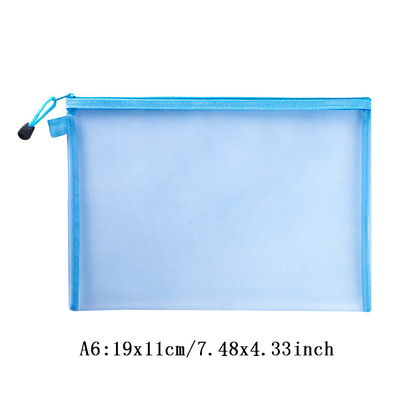 Transparent Mesh File Bag Portable Business Document Stationery Zipper Pocket Organizer Office Supplies Storage Tool Accessories: D-A6 Blue