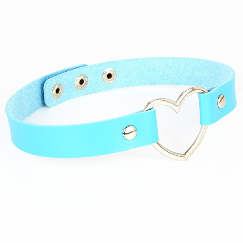 Punk gotisch PU Leder Halsband Kette Herz Schnalle Kragen Halskette für Frauen Party Verein Schmuck Hals Zubehör: Blau