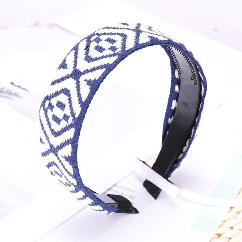 Südkorea Dongdaemun Kunling Promi Stil Breite Dicke Haar Bands Herbst Und Winter Neue Stil Elegante Stirnband Headba: Blue Diamond Shape Webbing Tablet Hair Bands