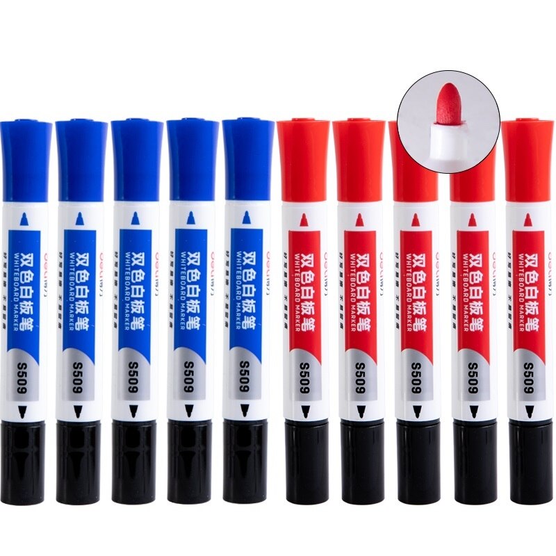 2pcs Dual-side Erasable Whiteboard Marker Pen Blue Red Black Ink Durable Pens Stationery Office Tools School Teach Supply H6702