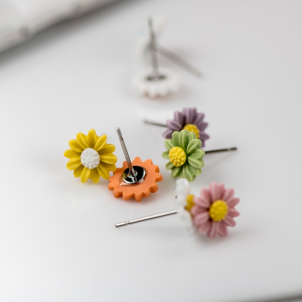 Pendientes de tuerca de cerámica Multicolor con flor de Margarita, joyería de a la , para mujeres y niñas # LY133