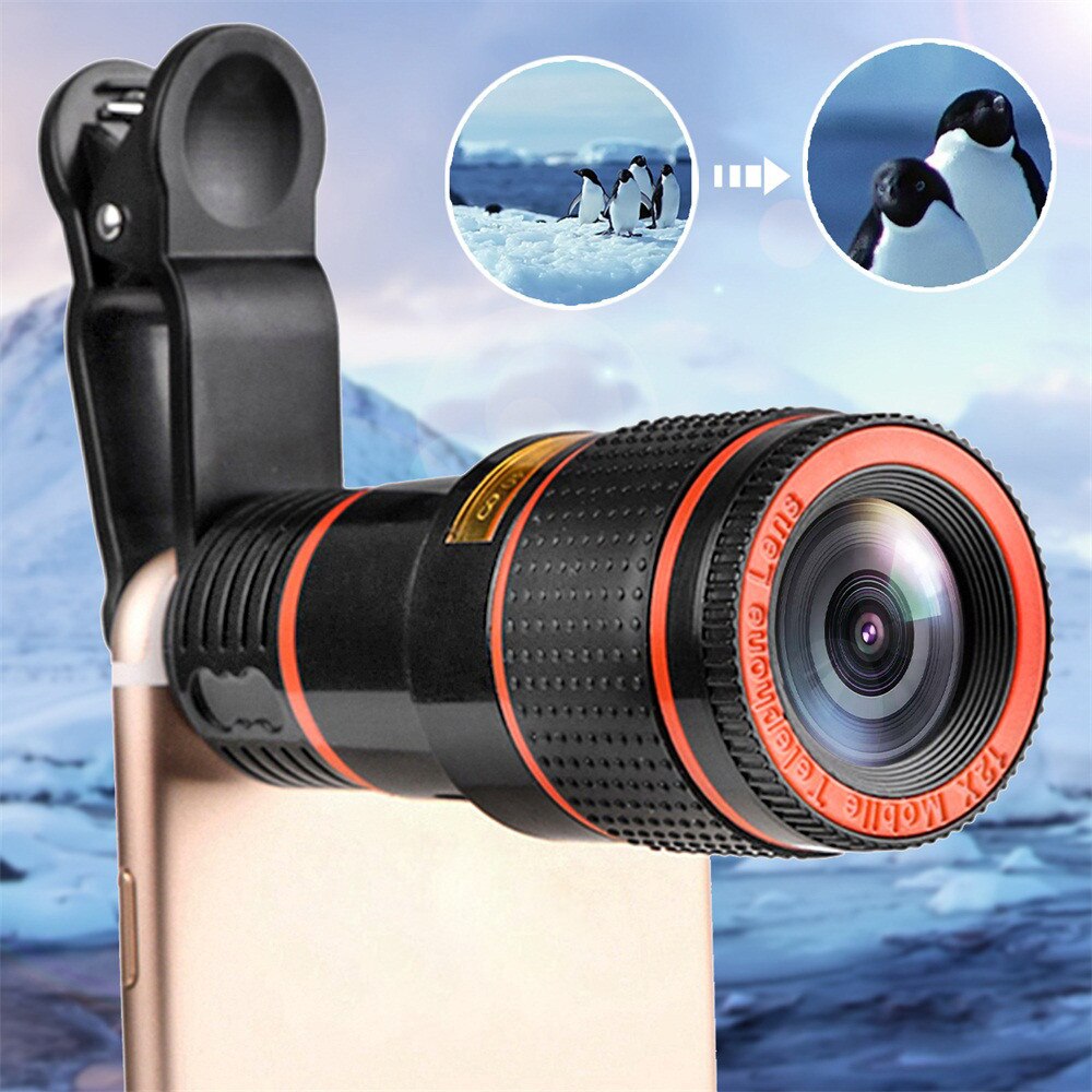 Phone Camera Lens HD 12x Optical Zoom Camera Telescope Lens With Clip For iPhone/Phone External Telescope Phone Accessories
