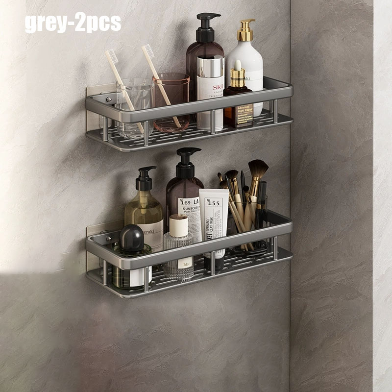 1-3pcs Bathroom Shelf Kitchen Storage Organizer Aluminum Alloy Shampoo Rack Shower Shelf Bathroom Accessories No Drill Shelf: Light Grey