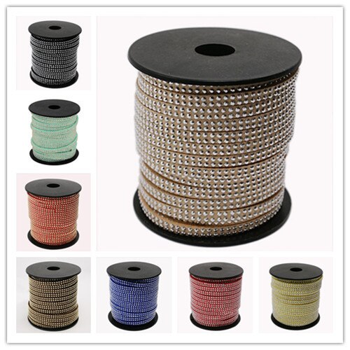 2 Row Silver Aluminum Studded Korea Faux Suede Cord 5x2mm Jewelry Findings about 20yards/roll