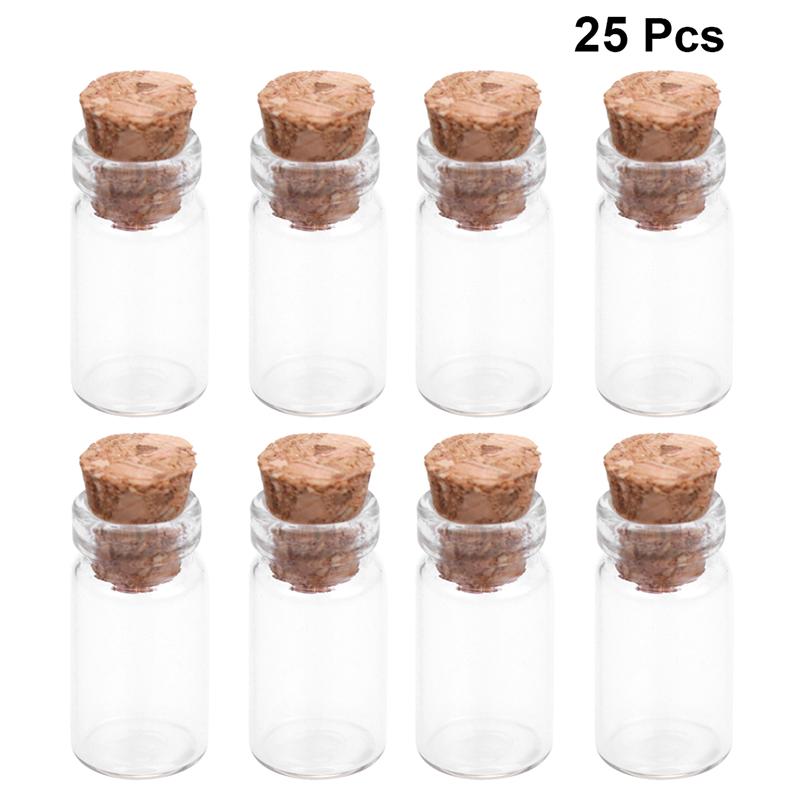 25 Pcs Glass Wish Bottles Clear Small Mini Glass Jars with Cork Stoppers DIY Wish Bottles For Message Weddings Wish Party Favors