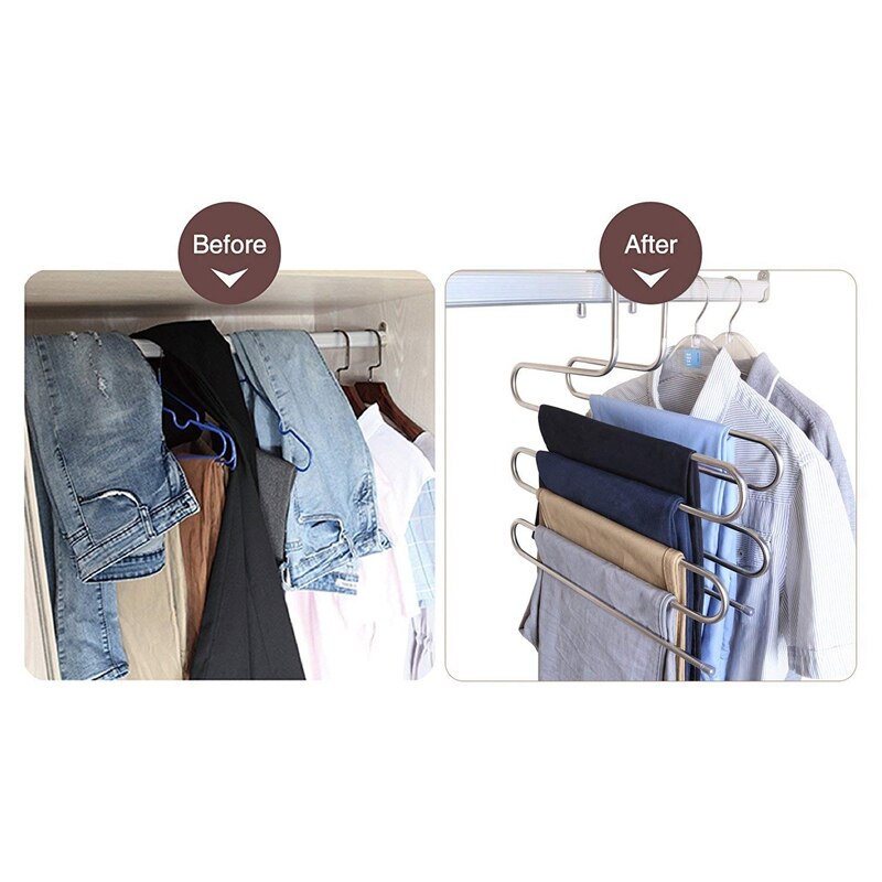 4 Pack Multi Broek Hangers Rack voor Kast Organisatie, rvs S-vorm 5 Layer Kleerhangers voor Ruimtebesparende Opslag