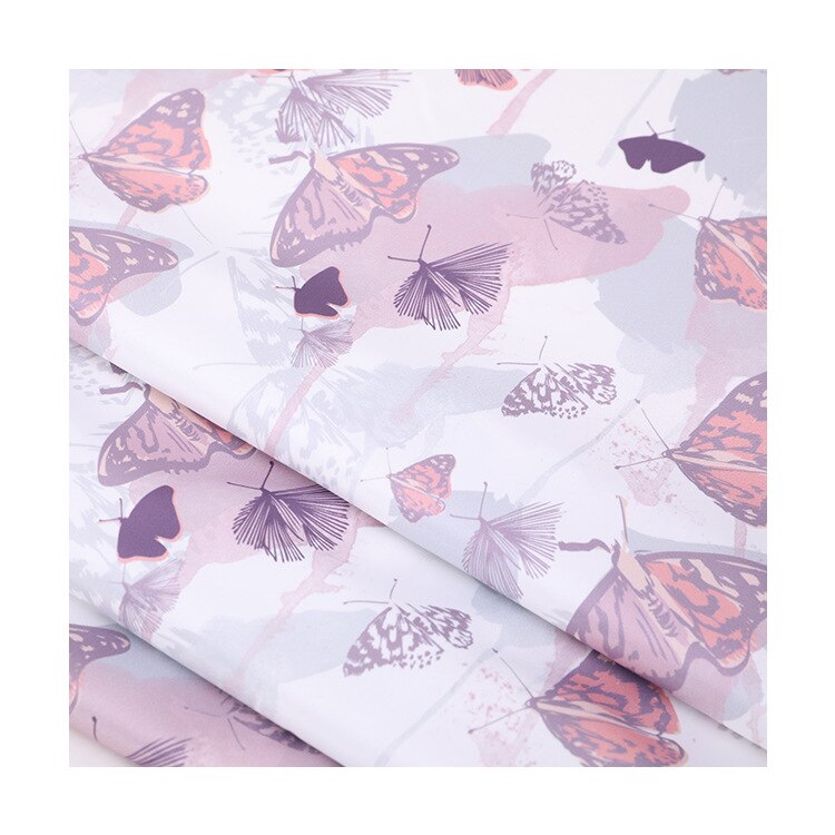 Butterfly print stretch satin fabric meter 148 cm width matt pajamas dress fabric polyester spandex fabric cloth