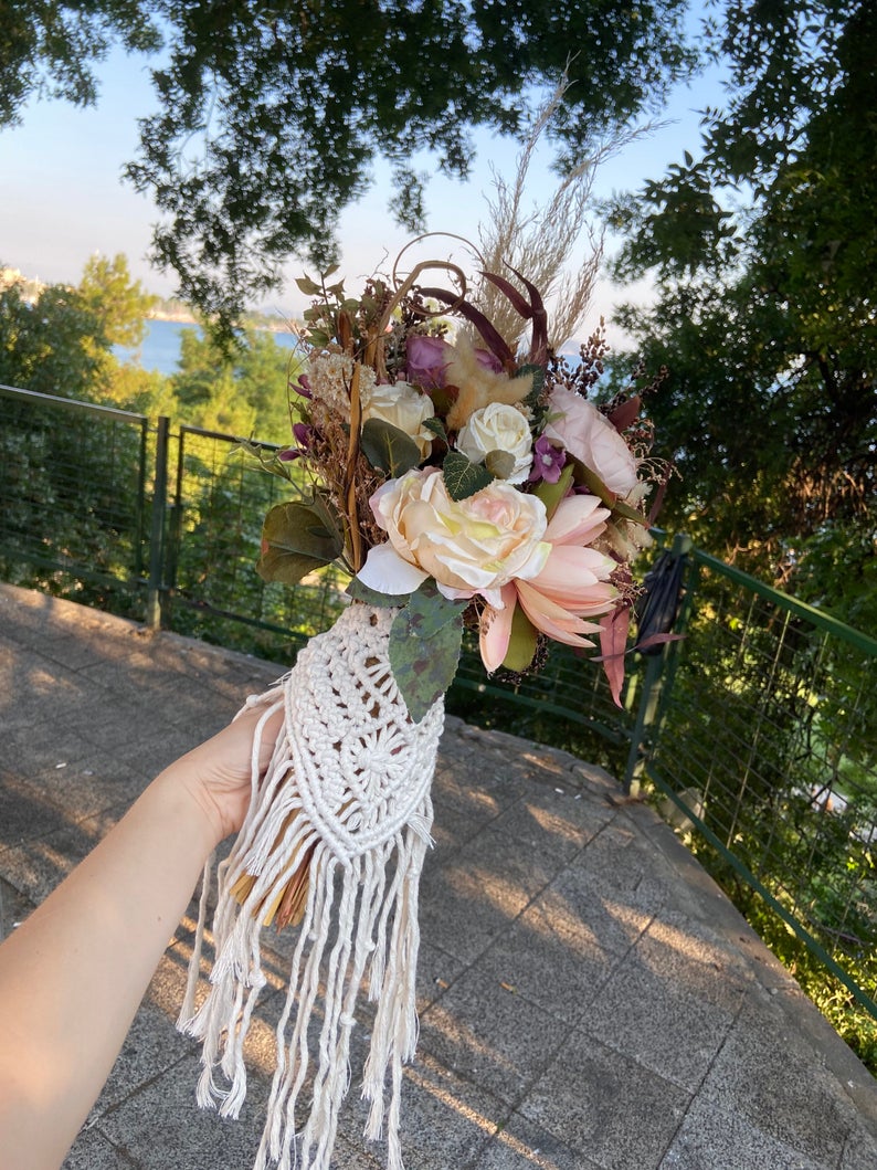 Enveloppe de Bouquet de mariage en macramé | Accessoire de mariée | Enveloppe de fleur de mariage | Enveloppe en macramé