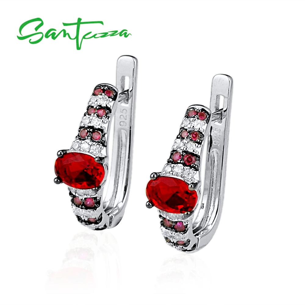 Boucles d'oreilles SANTUZZA argent pour les femmes véritable 925 en argent Sterling ovale rouge bleu à la boucles d'oreilles à clous