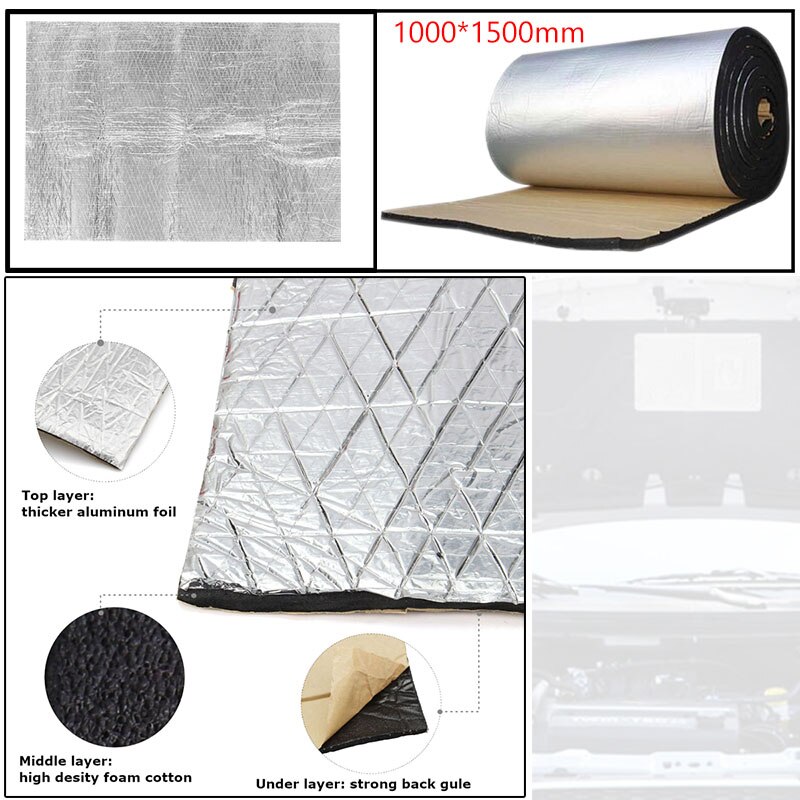 7mm 1000*1500mm Car Hood Engine Firewall Heat Mat Deadener Sound Noise Proof Insulation