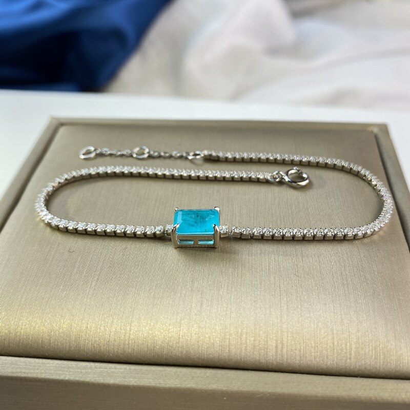 OEVAS 100% 925 en argent Sterling Paraiba Tourmaline Bracelet pour les femmes étincelant plein haute teneur en carbone diamant filles fête Fine bijoux